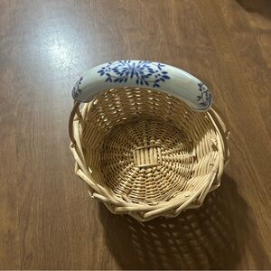 Wicker/willow basket with blue& white handle